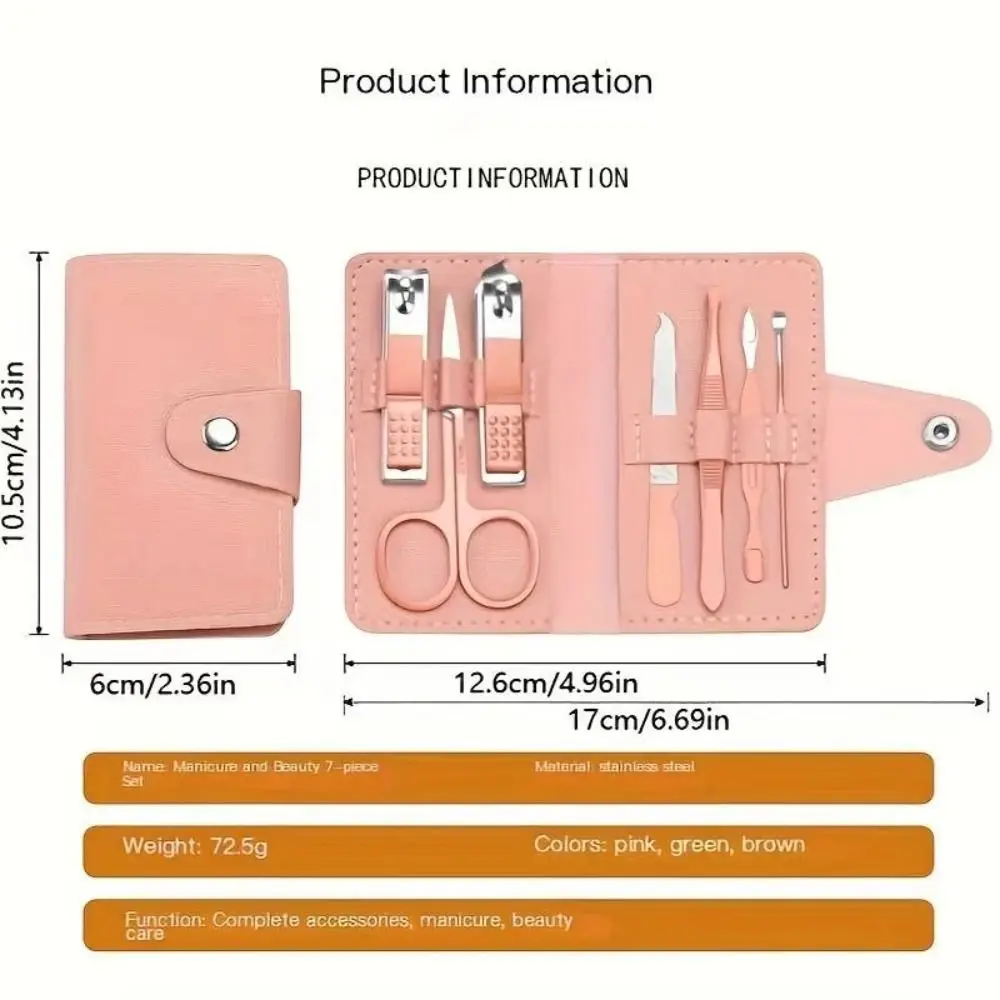 Handheld Sized Manicure Set Profissional Luxuoso Conjunto de Manicure, Home Nail Art, Aço Inoxidável, Novos Presentes de Negócios, 7 em 1