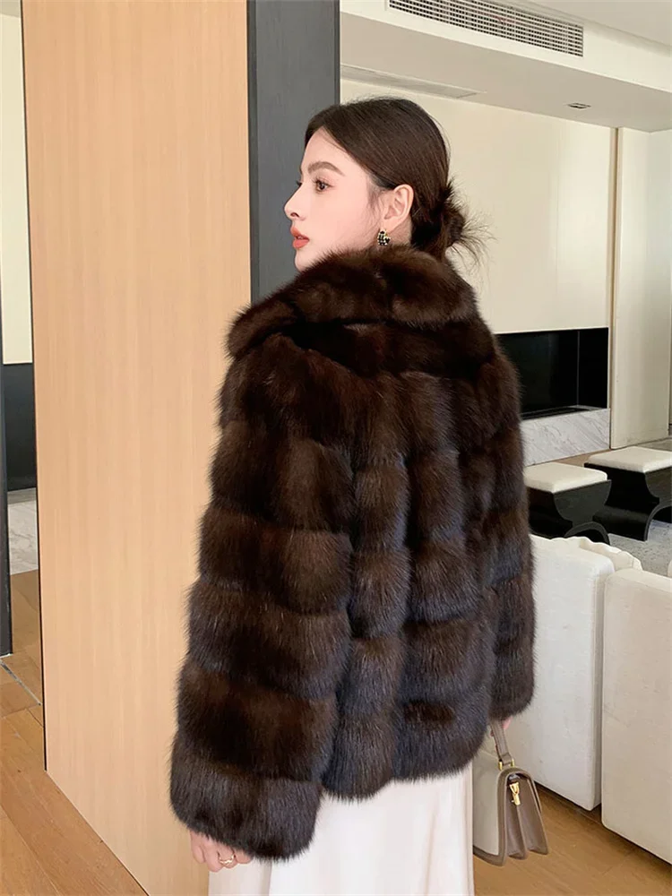 Cappotto di pelliccia di visone donna corto allentato addensato calore risvolto 2024 inverno nuova moda manica lunga cappotto di pelliccia sintetica abbigliamento