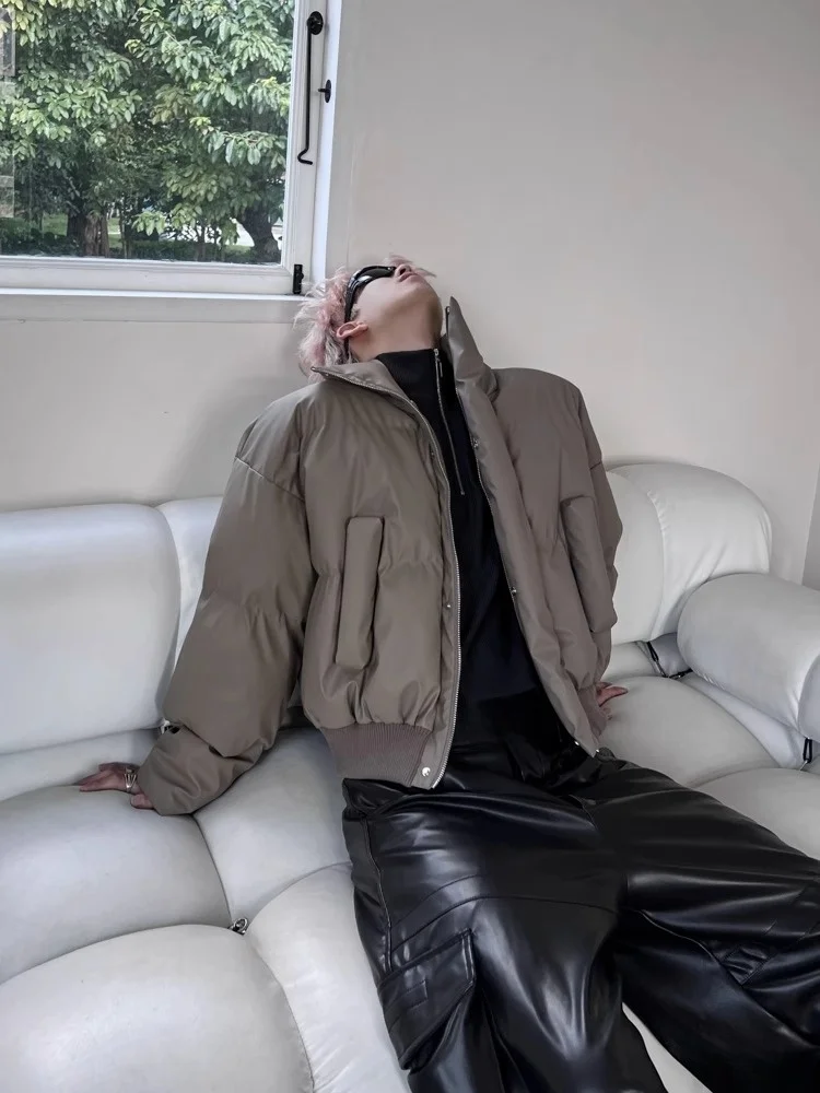 

American Retro Stand Collar ort Thiened Cotton Jaet Outerwear ex Winter High End Cleanfit Cotton Trendy Coat