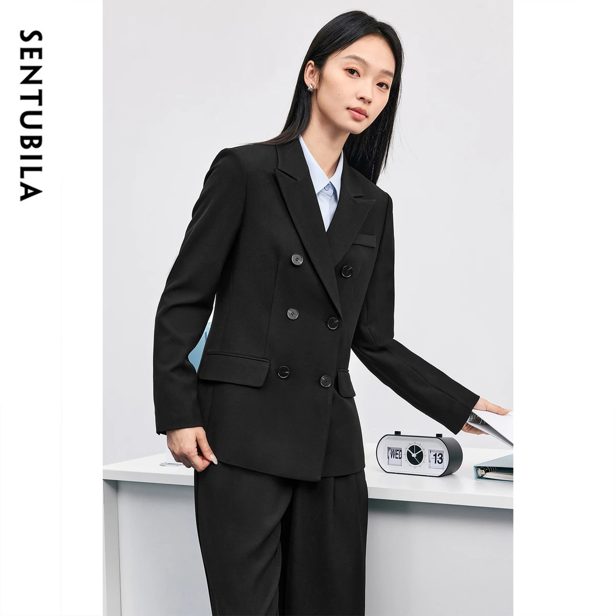 

SENTUBILA Women's Blazer Autumn New In Coats And Jackets Double-reasted Shoulder Pads Solid Office Female Clothing 151X58870