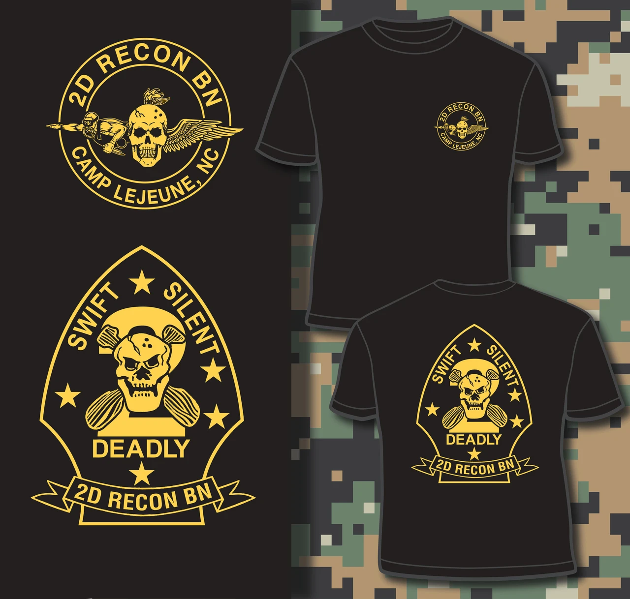 Camp Lejeune, NC. US Marine Corps 2nd Recon Battalion T Shirt. Short Sleeve 100% Cotton Casual T-shirts Loose Top Size S-3XL