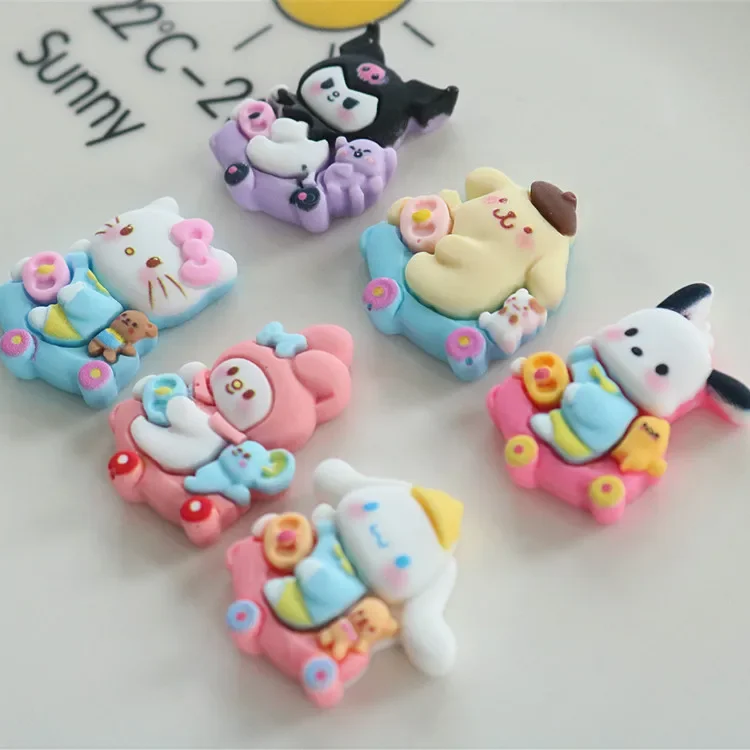 Miniiso Série Sanrio Desenhos Animados Resina Flatback Cabochons, DIY Artesanato Materiais, Jóias Fazendo Encantos, 5Pcs