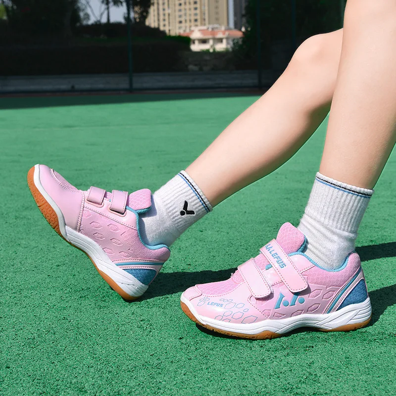 Jongen Meisje Kleine Maat 28-37 Badminton Schoenen met Haak Lus Ontwerp Kinderen Nieuwe Tafeltennis Schoenen Ademend antislip Sneakers