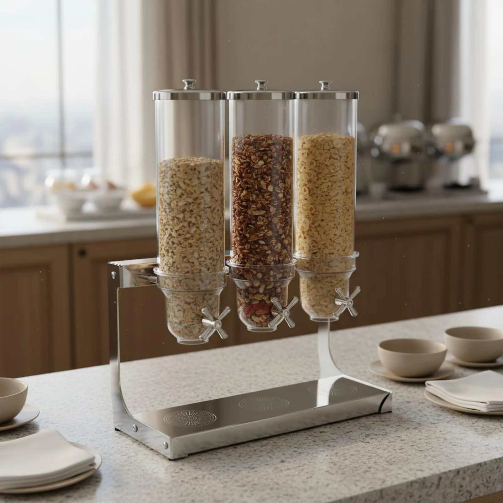 

Dual Hopper Cereal Dispenser Easy to Dispense Stainless Steel Cereal Dispenser Portion Control for Professionals