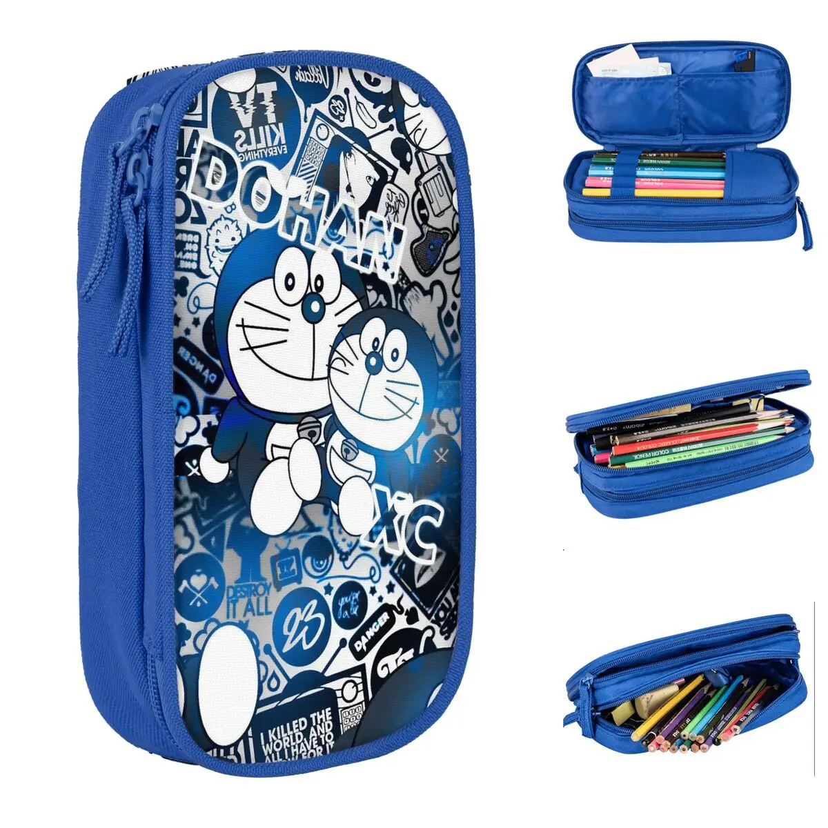 Doraemons-estuche para lápices de gatos azules para niños, caja de bolígrafos Kawaii, bolsa para niña y niño, suministros escolares de gran capacidad