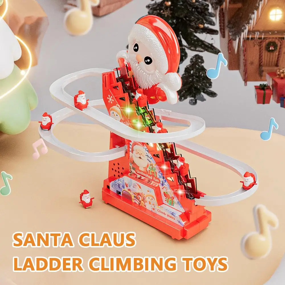 Brinquedo de Natal Papai Noel Subindo Escadas, Brinquedo Elétrico de Papai Noel com Luz e Música, Brinquedos de Natal para Meninos, Meninas e Crianças Pequenas W1N5