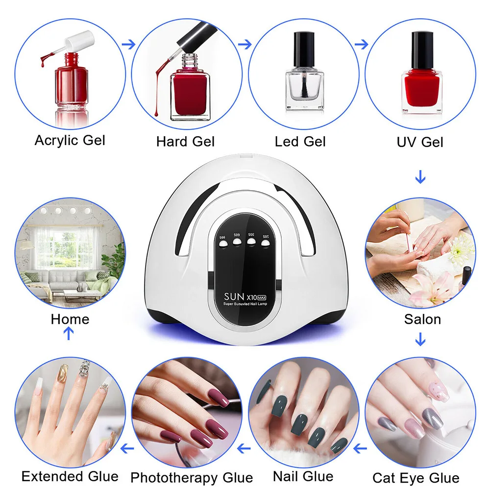 SUN X10 MAX UV LED-nageldroger 280 W 66 LEDs Gellak-uithardingslamp met 4 timers Automatische sensor LCD-scherm Sneldrogende manicure