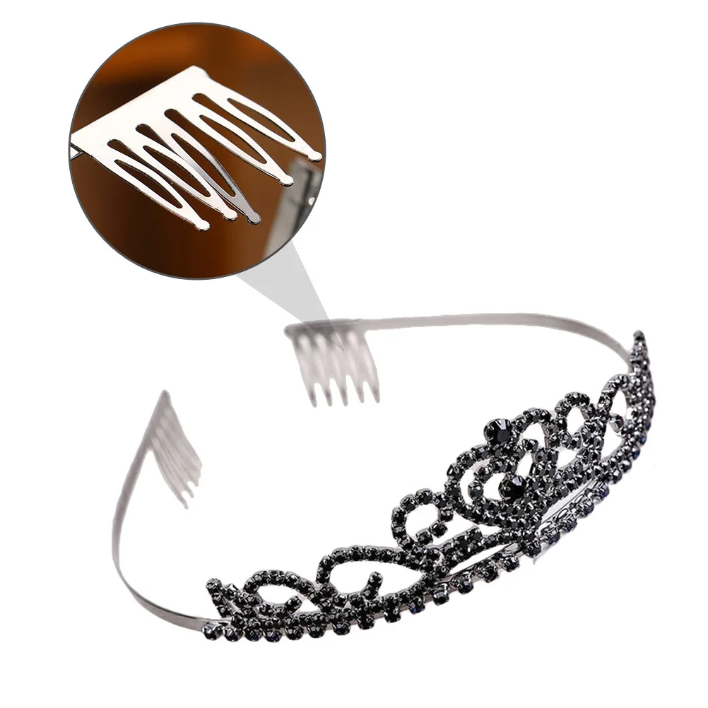 

1Pcs Elegant Black Rhinestone Crown with Combs Female Head Accessory for Bridal Wedding Party Holiday Prom Occasions