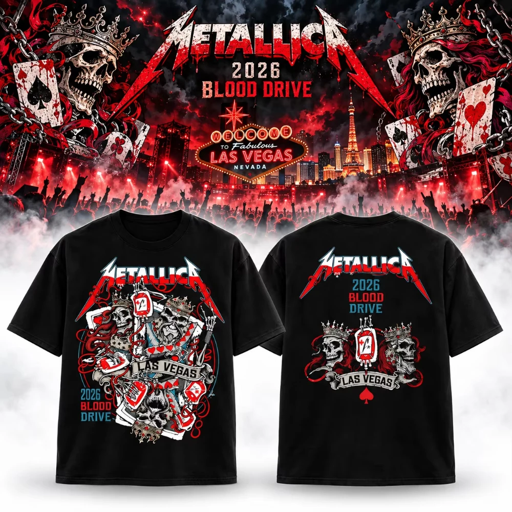 Metallica 2026 Blood Drive T-shirt Double Sided Print Unisex Oversized Cotton Short Sleeve Heavy Metal Band Fan Tee Casual Tops