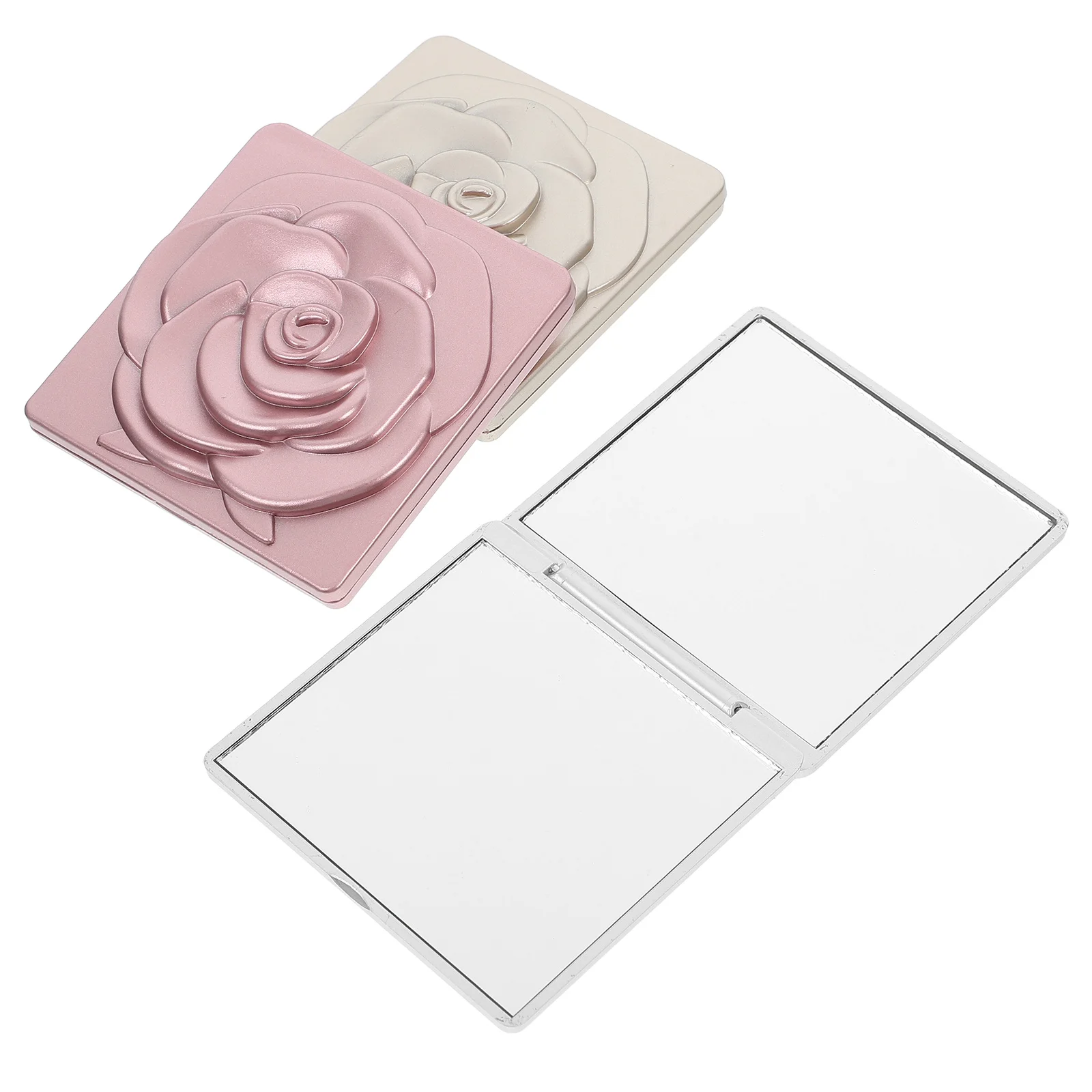 3-teiliger tragbarer kompakter Spiegel für Frauen, stilvoller faltbarer Make-up-Spiegel mit Rosenmuster, kleiner Reise-Waschtisch mit Vergrößerung