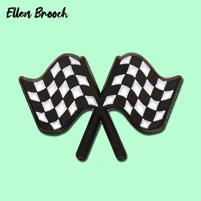 Check Flag Enamel Pins Formula 1 Racing Car Brooches Lapel Badges Jewelry Gift For Best Friends Wholesale