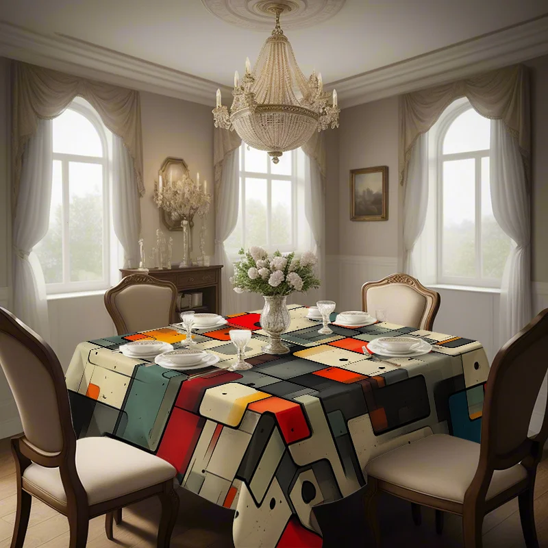 JIT1pc Personalized Printed Square Tablecloth (Available in 3 Sizes) Colorful Geometric Square Print Tableclothzyc
