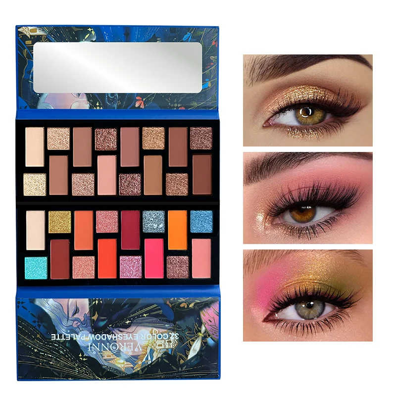 32-Farben-Lidschatten-Palette mit samtmattem Schimmereffekt, perlmuttartiger, feiner Glitzer, langlebige, wasserfeste Beere, braune Nude-Töne