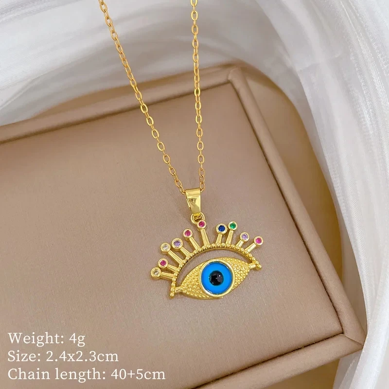 Fashion High-End Feeling Devil's Eye Copper Pendant Necklace Women's Accessory Luxury Versatile Stainless Steel Clavicle Chain