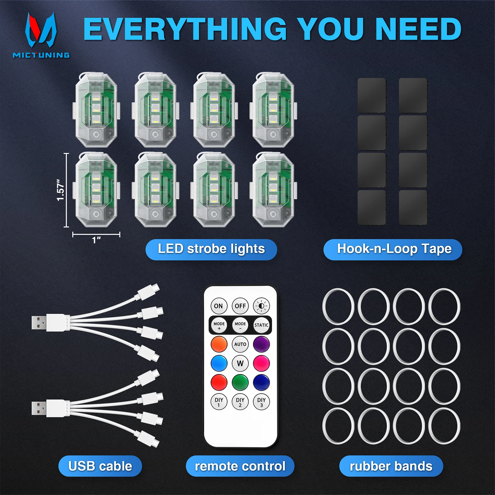 Flash LED sans fil avec télécommande, voyant d'avertissement d'urgence étanche, chargement USB adapté aux voitures, motos, vélos