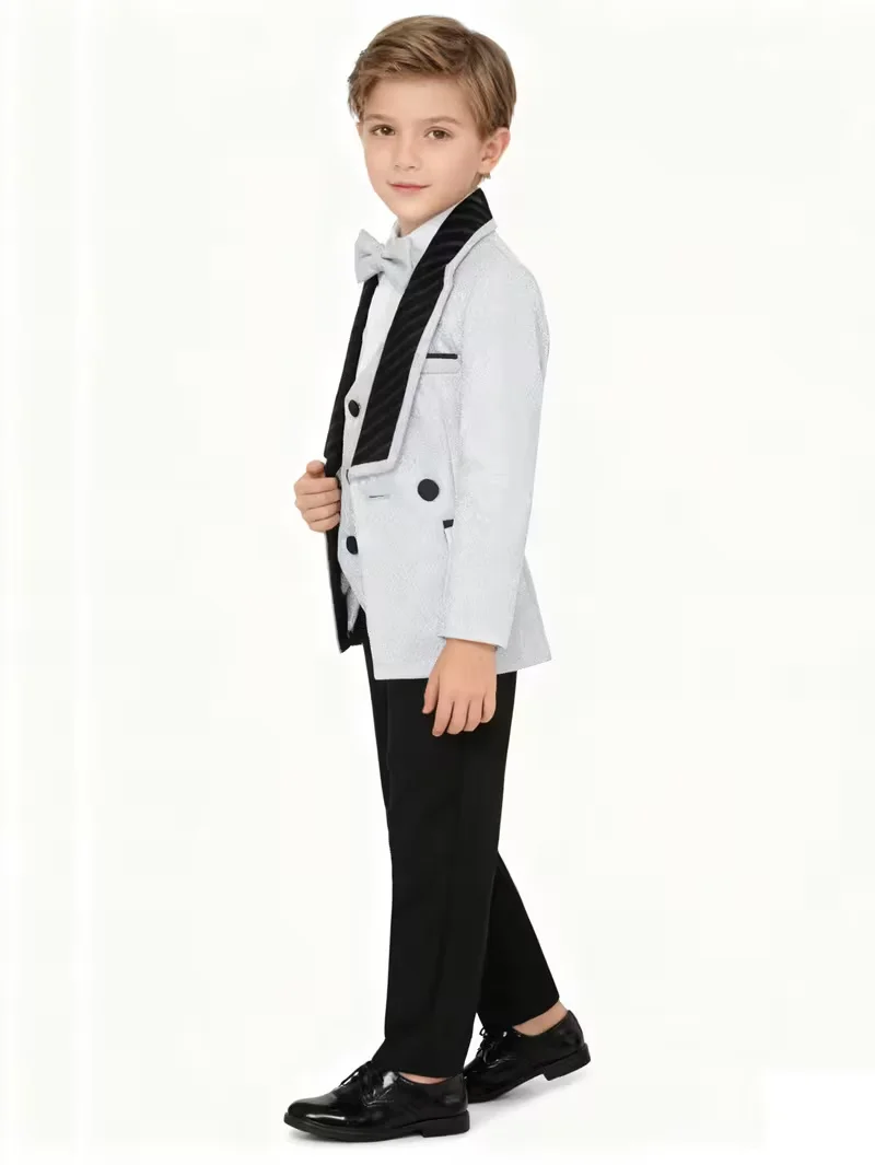 Boys' Silvery Suit Set Page Boy Wedding Outfit Children's British Style Piano Speech Host Performance Blazer
