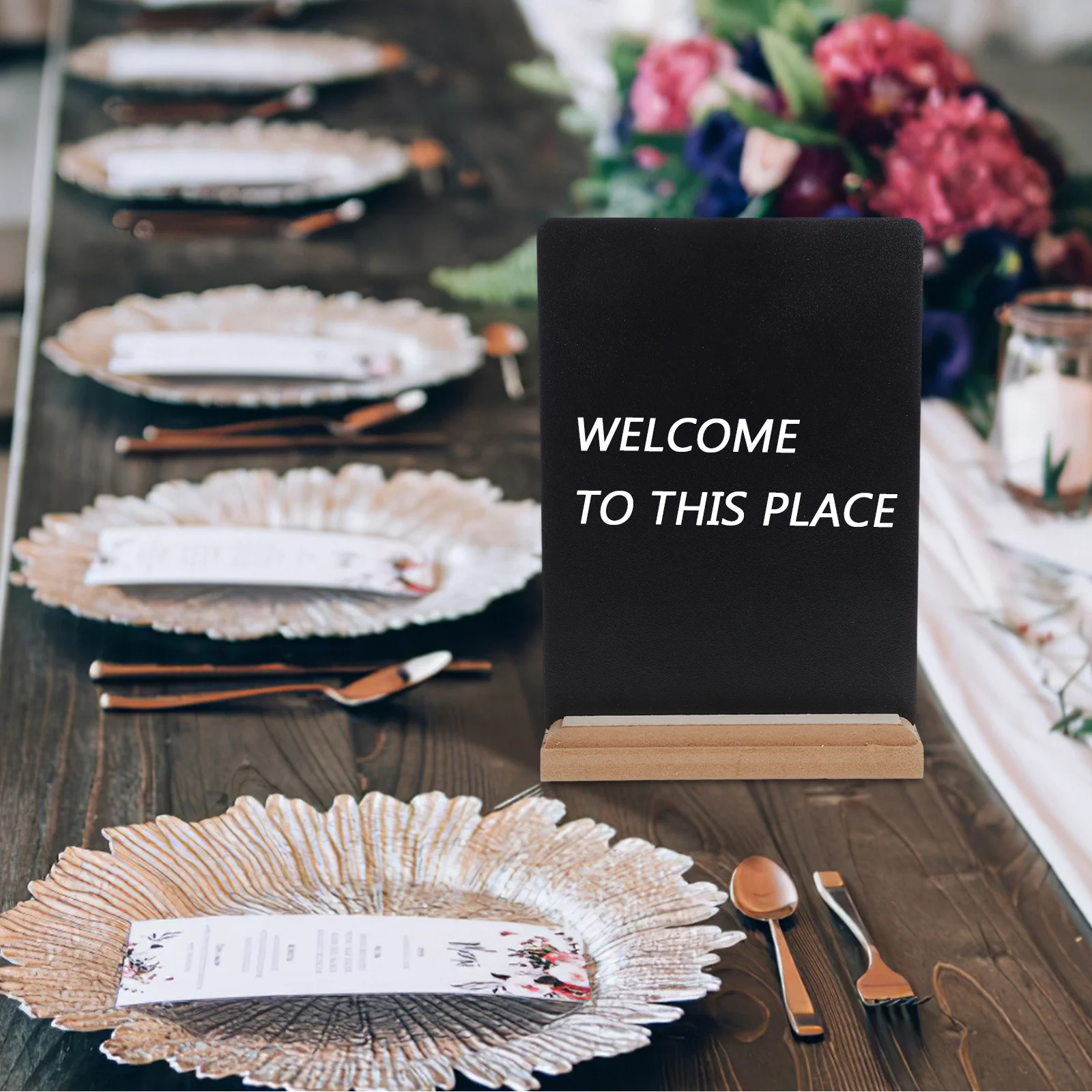 2 قطعة علامات السبورة الصغيرة مزدوجة الوجهين حجم صغير قاعدة خشبية مطعم القائمة عرض ديكور المنزل منضدية السبورة #2