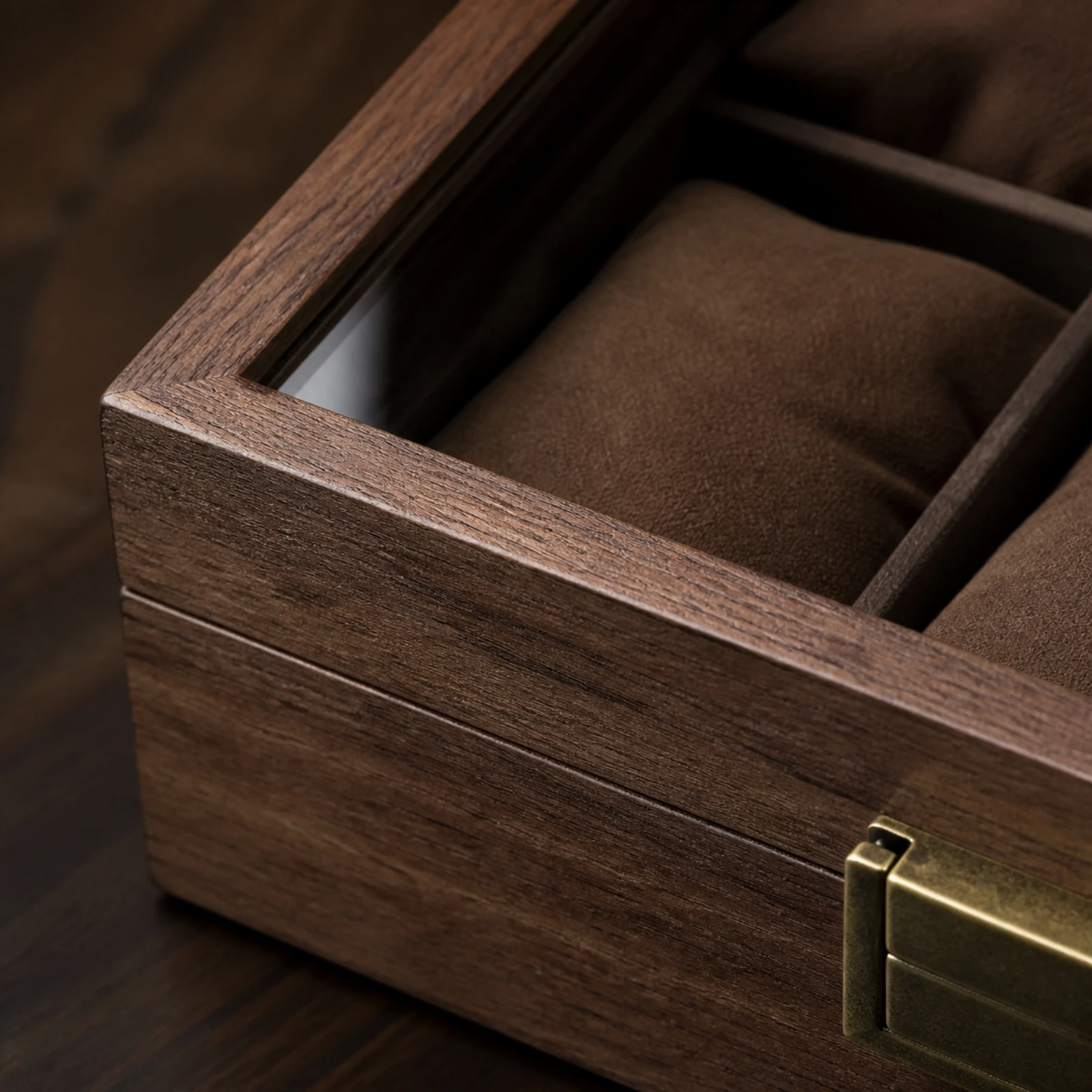 Storage Box Natural Wood Grain Watch Display Box with Removable Pillows Walnut Finish Watch Case Velvet Lined for Dresser
