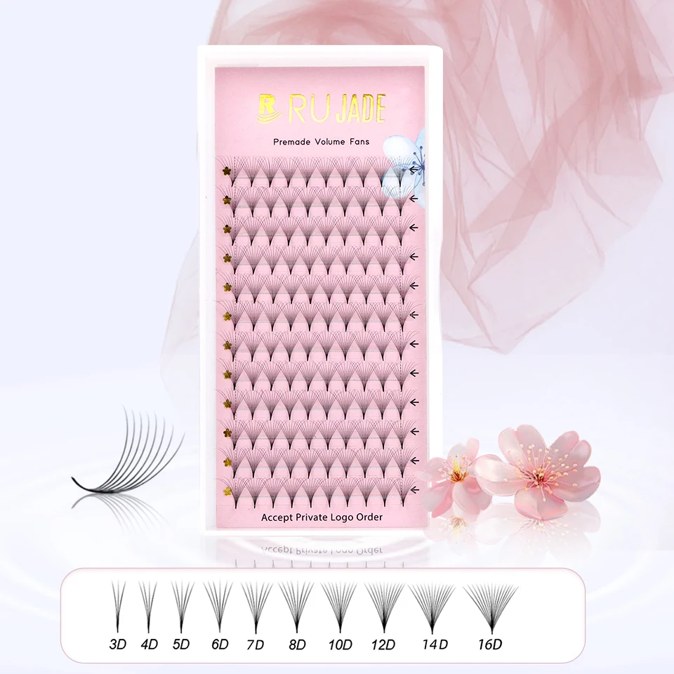 

RUJADE Premade Fans Lashes 3D 5D 6D 8D Russian Volume Fans Eyelash Sharp Narrow Stem Pointy Base Faux Mink Makeup Clusters Cilia