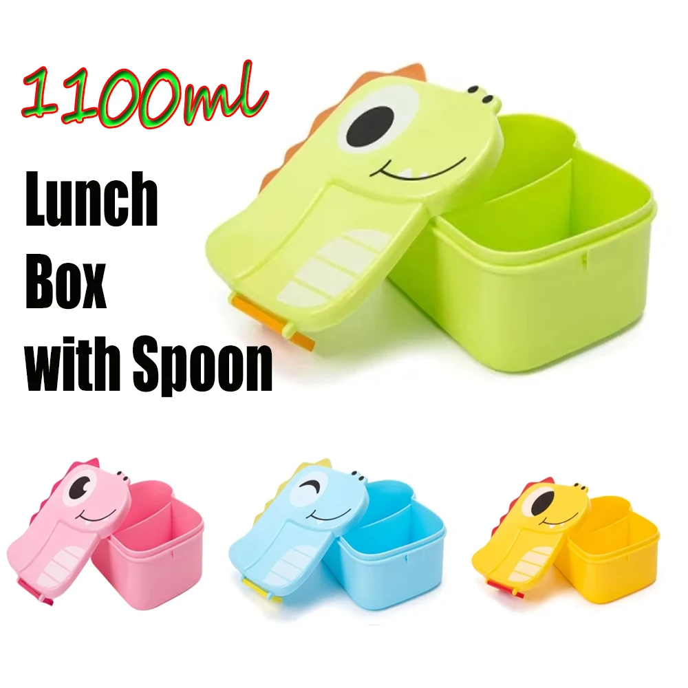 Fiambrera de dinosaurio de dibujos animados, caja Bento de plástico portátil, bolsa para estudiantes, escuela, oficina, almuerzo, Picnic, contenedor de comida, vajilla