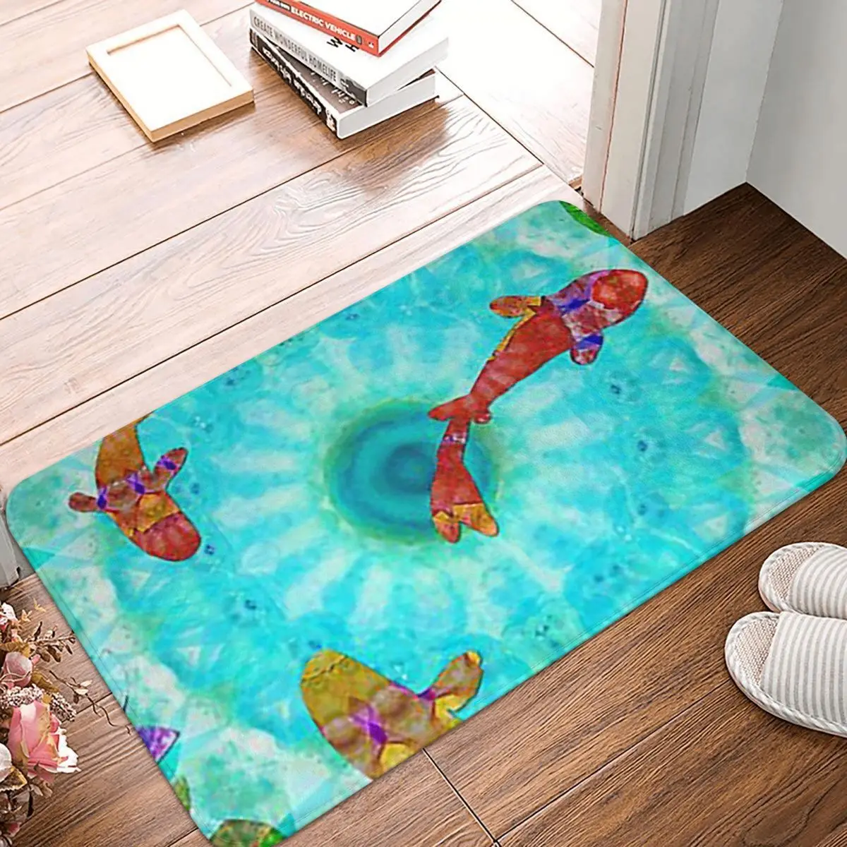 Colorful Koi Fish Pond Relaxing Garden Anti-slip Doormat Floor Mat Carpet Rug for Kitchen Entrance Home Balcony Footpad Mats