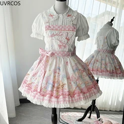 Japanese Kawaii Lolita Style Jsk Dress Women Sweet Bunny Print Party Mini Princess Dresses Harajuku Y2k Sleeveless Strap Dresses