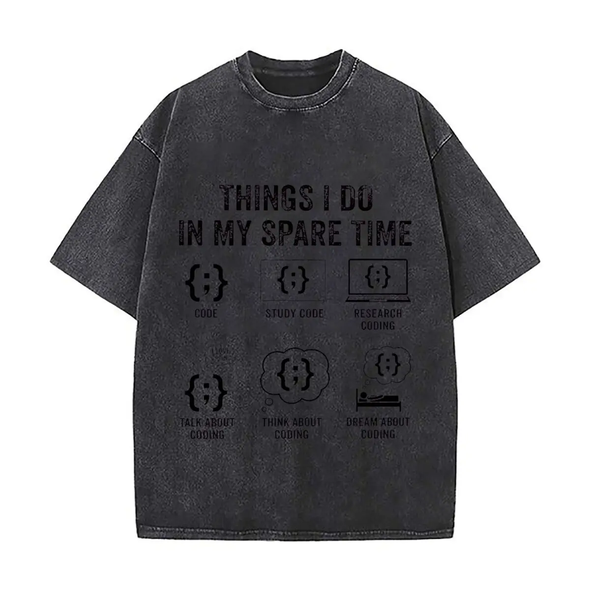 Things I Do In My Spare Time Coding Study Code Research Talk Think Dream Distressed Vintage Oversized Streetwear Tops