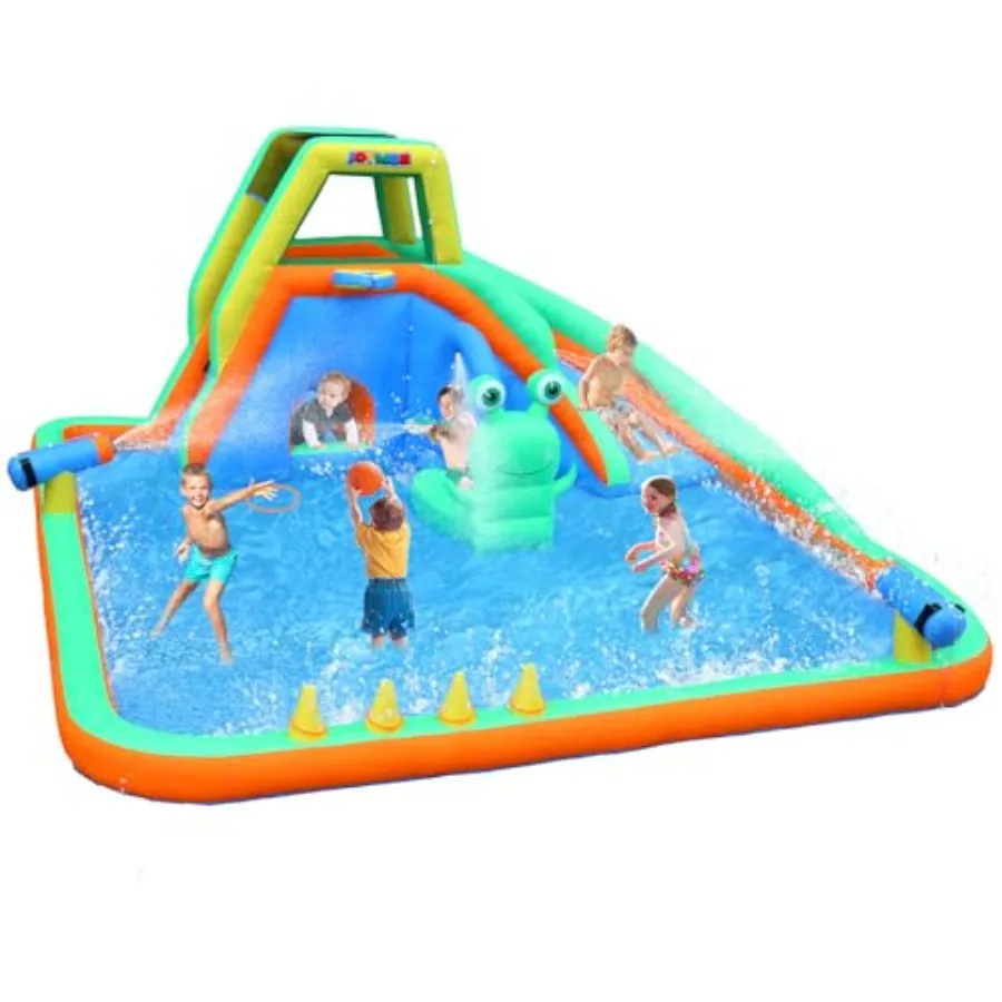 

Frog Inflatable Water Slide for 8-in-1 Backyard Water Park with Frog Sprinkler Climbing Wall Tunnel and Games Outdoor Summer Fu