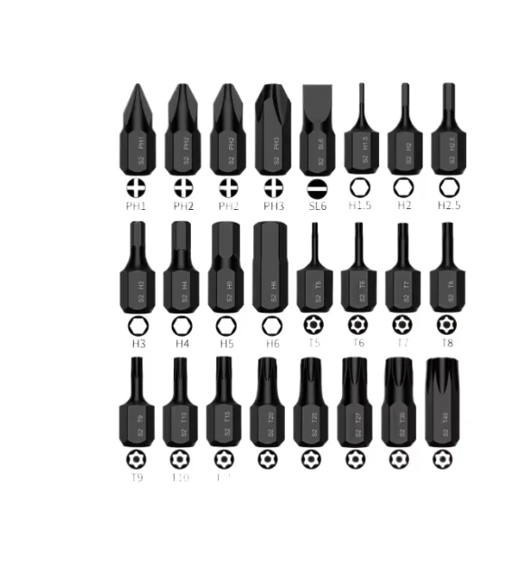 24pcs Super Short Hex Shank Screwdriver Bits Set 18mm Long Phillips Slotted Torx T5-T40 PH1 PH2 PH3 SL6 H1.5-H6 for Tool Kit