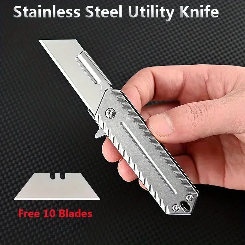 Stainless Steel Heavy-duty Art Knife with Sharp Edge and Quick Opening Paper Cutter, Box Opening Folding Knife, Carpet Wallpaper