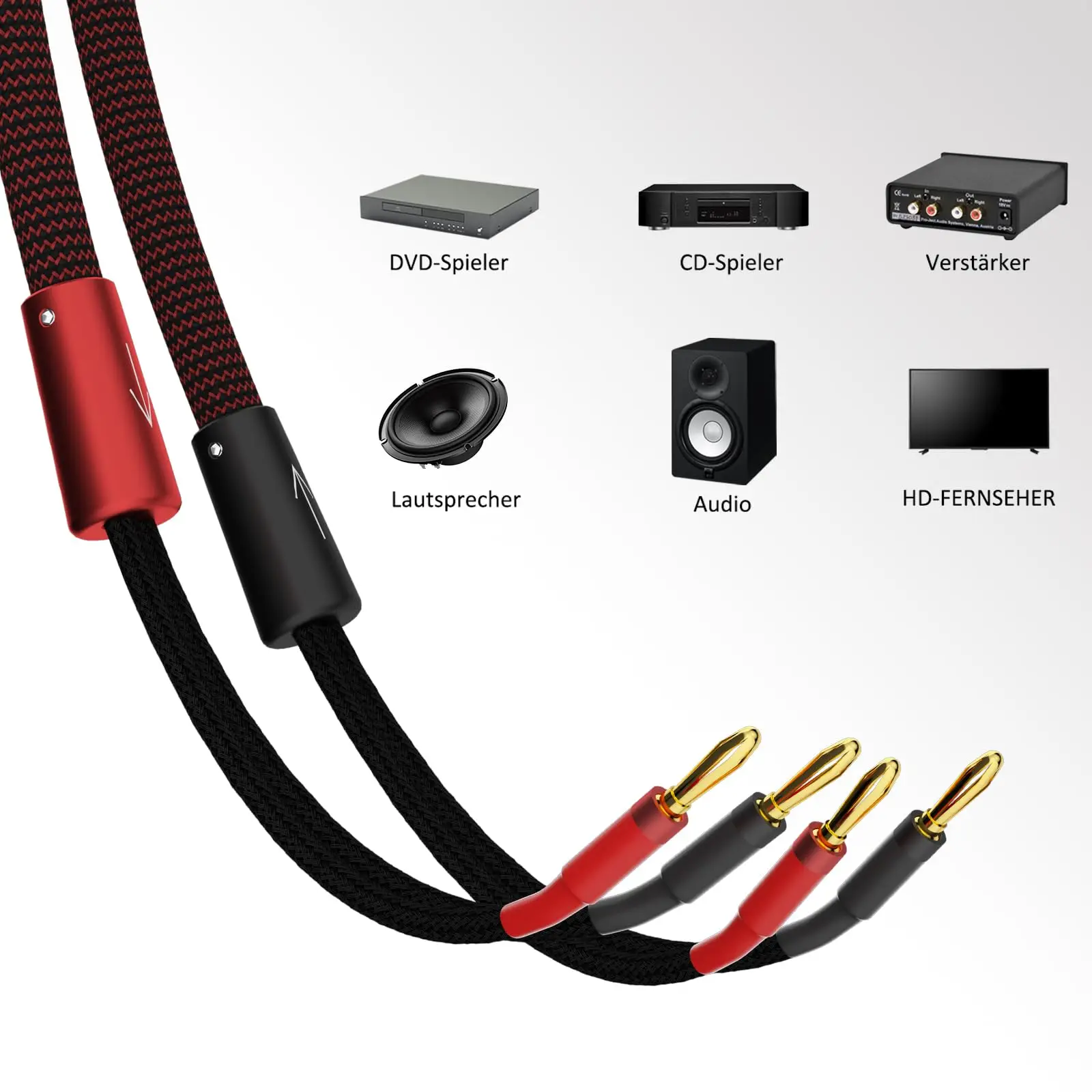 Preffair 2 Strands OFC Speaker Cable with Gold-plated Banana Plug 13AWG PVC Insulation hifi audio cable for speaker amplifier