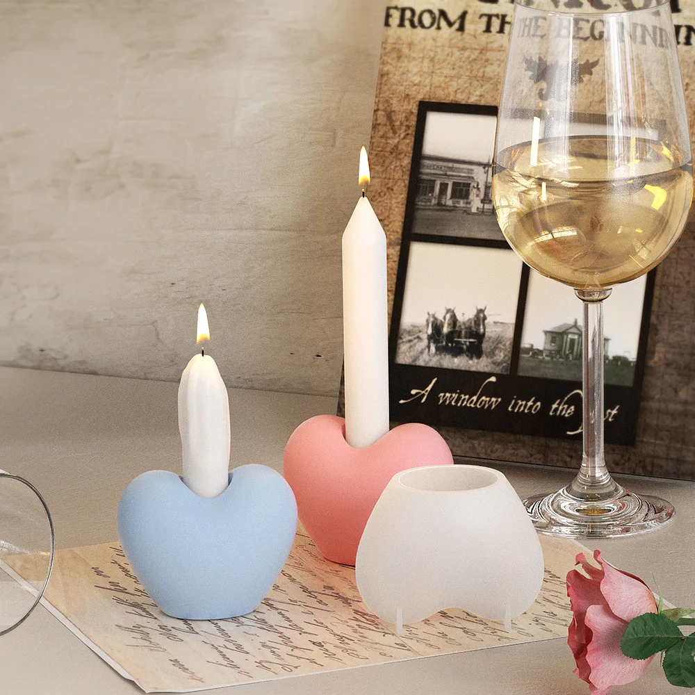 3D Heart Shape Candle Holder Making Molds Resin Casting Silicone Mold for DIY Jesmonite Plaster Polymer Clay Decoration