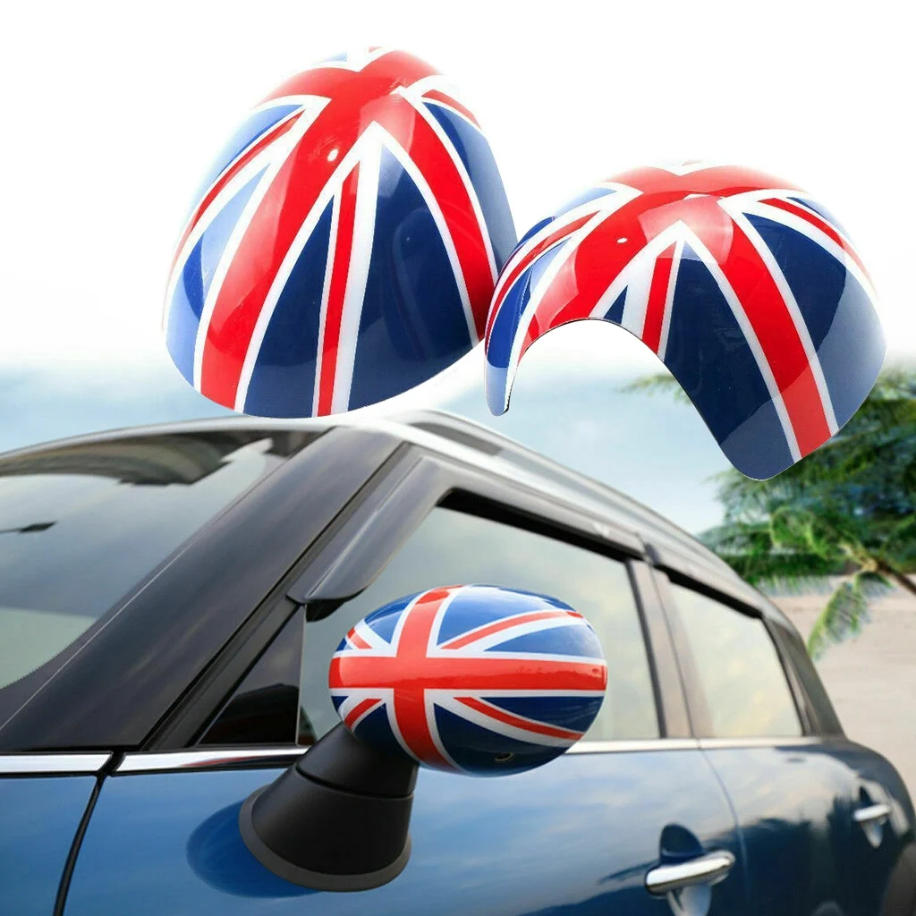 Car Door Side Red/Blue UK Flag Mirror Covers for R55 R56 R57 R58 R60 R61 Power Fold