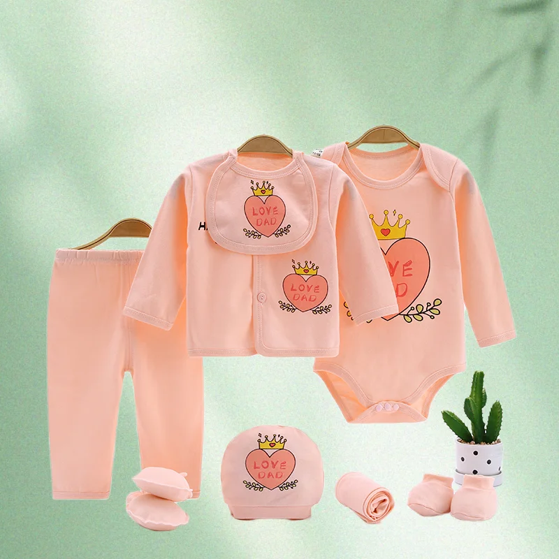 

Newborn Bodysuits+Pants Clothing Sets 10 Pcs/Lot Unisex Cartoon Cotton Baby Boy Girl Clothesn Love Printed