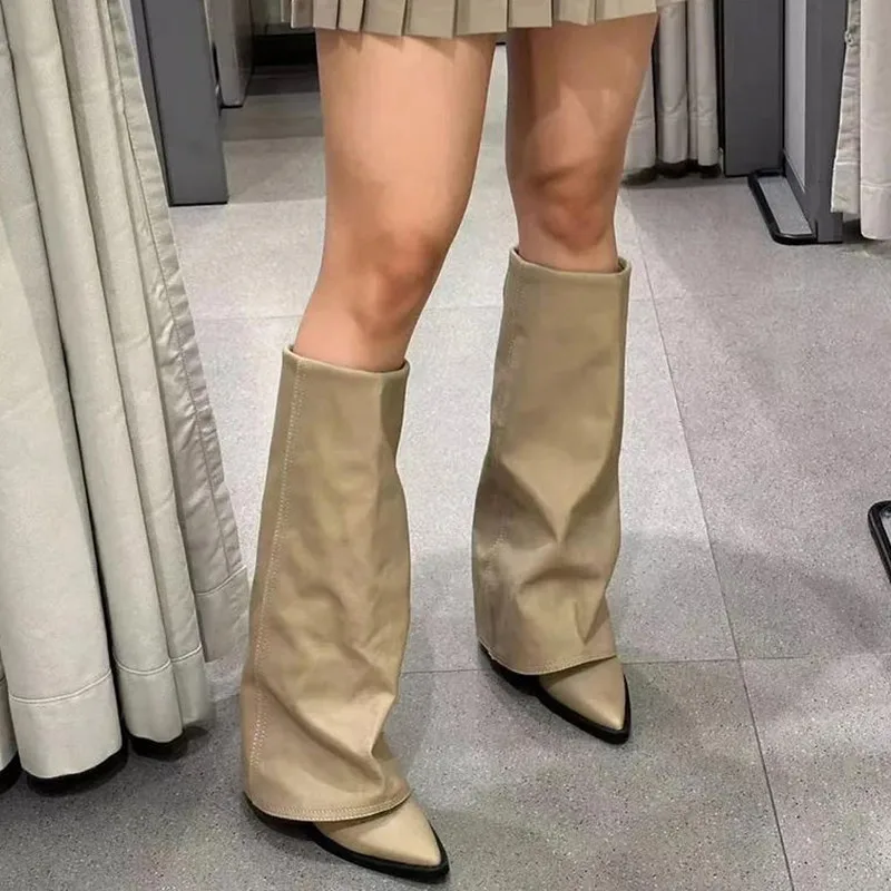 أشار تو أحذية عالية النساء القوطي السراويل الأحذية الخريف مكتنزة الاتجاه الأحذية مقاومة للاهتراء منتصف العجل أحذية الشتاء أحذية جديد