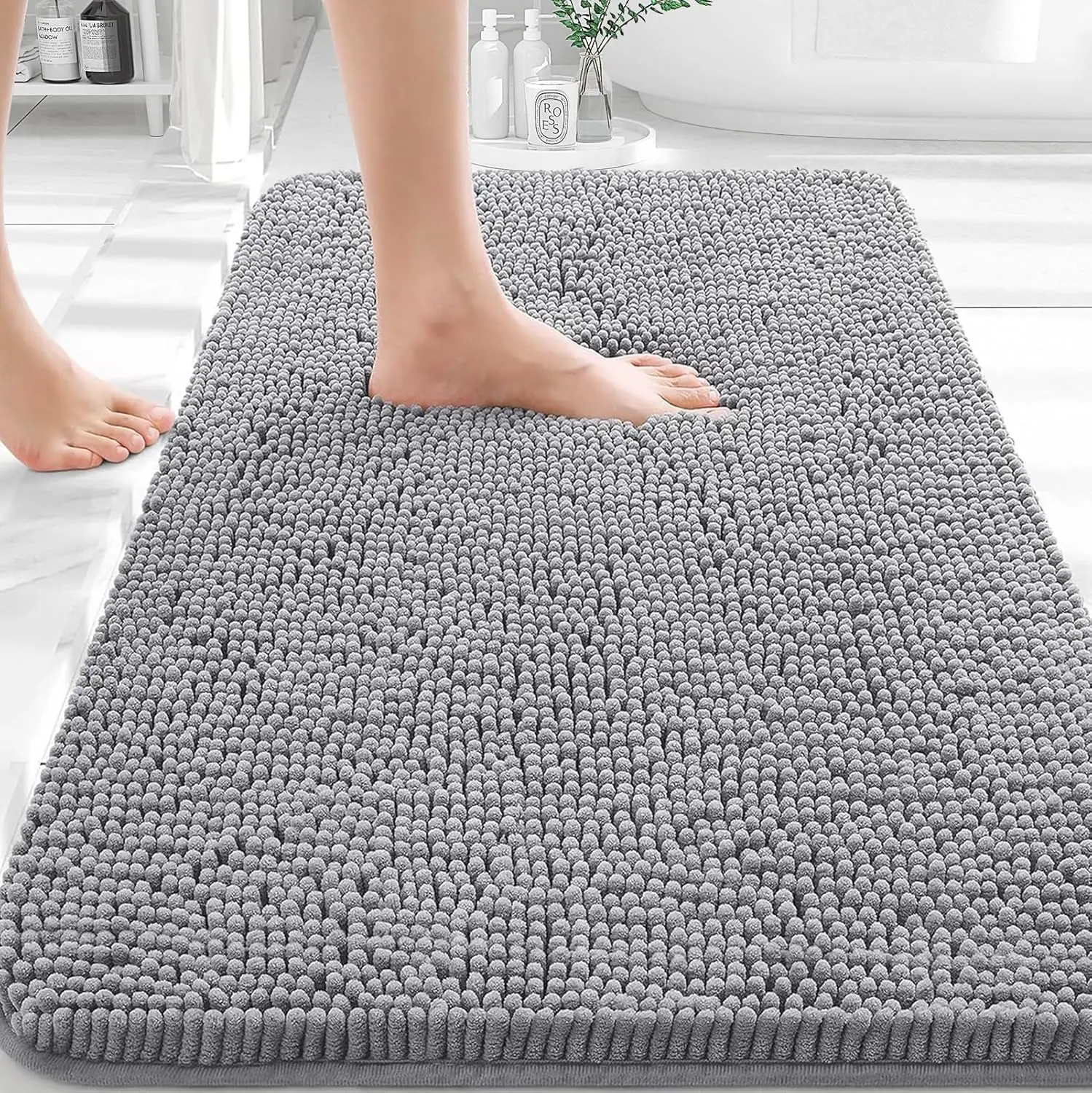 

Extra Soft Chenille Bathroom Rugs 30x20, Absorbent Quick Dry Bath Mats with Rubber Backing, Machine Washable for Bathroom Floor