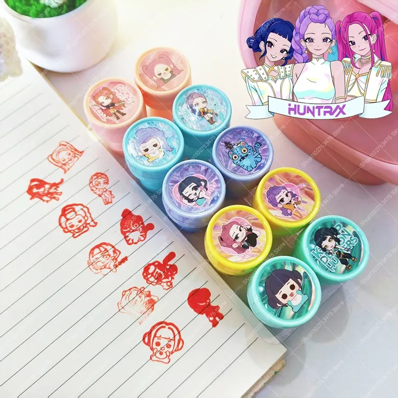 10 Uds KPop Demon Hunters sellos para niños niña dibujos animados lindo sello auto-tinta Scrapbooking DIY decoración impresa niños regalos de navidad 2026