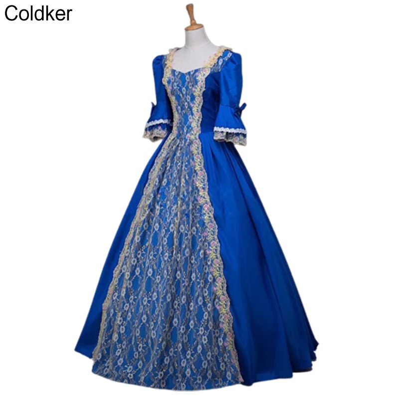 Medieval Renaissance-viktorianisches Ball Kleid für Frauen Champagner Maskerade Kostüm Königin Ballkleider Luxus Goldene Applique Kostüm