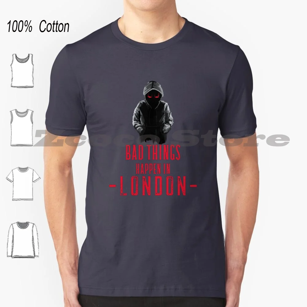 

Bad Things In London Красный текстовый дизайн, Лондон Великобритания Футболка с белым текстом 100% хлопок Мужчины Женщины Персонализированный узор Лондон Грим Великобритания