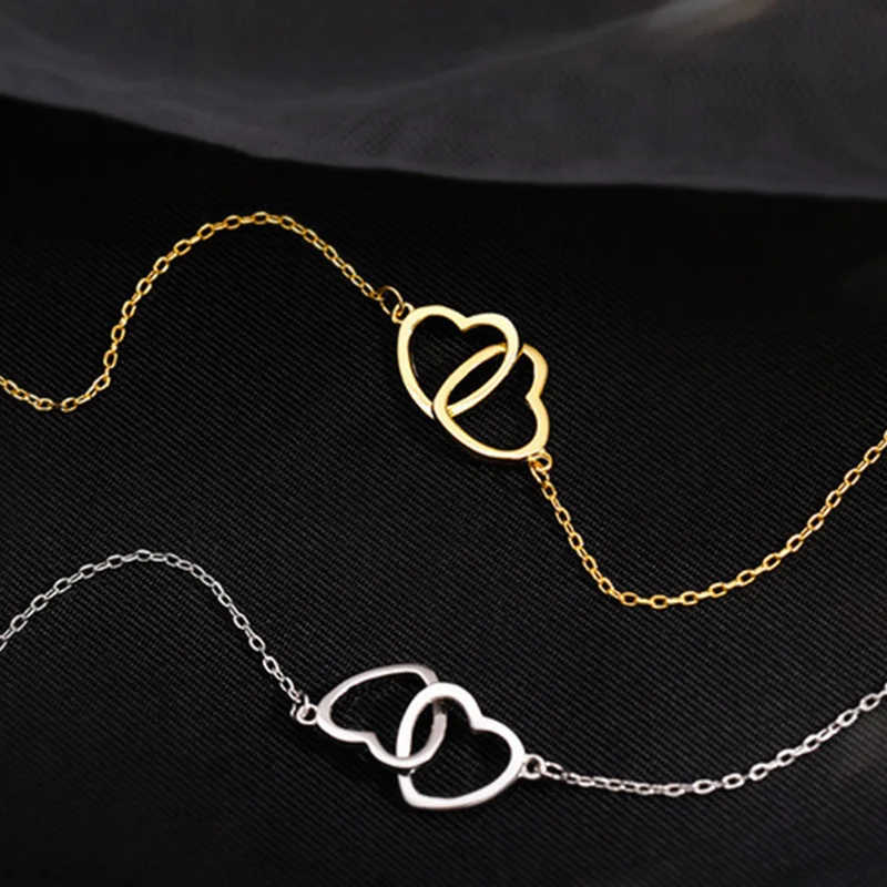 Koreaanse Mode Dubbel Hartvormige Ketting Voor Vrouwen Loop Voor Lus Love Choker Nieuwe Romantische Valentijnsdag Cadeau Trending Sieraden