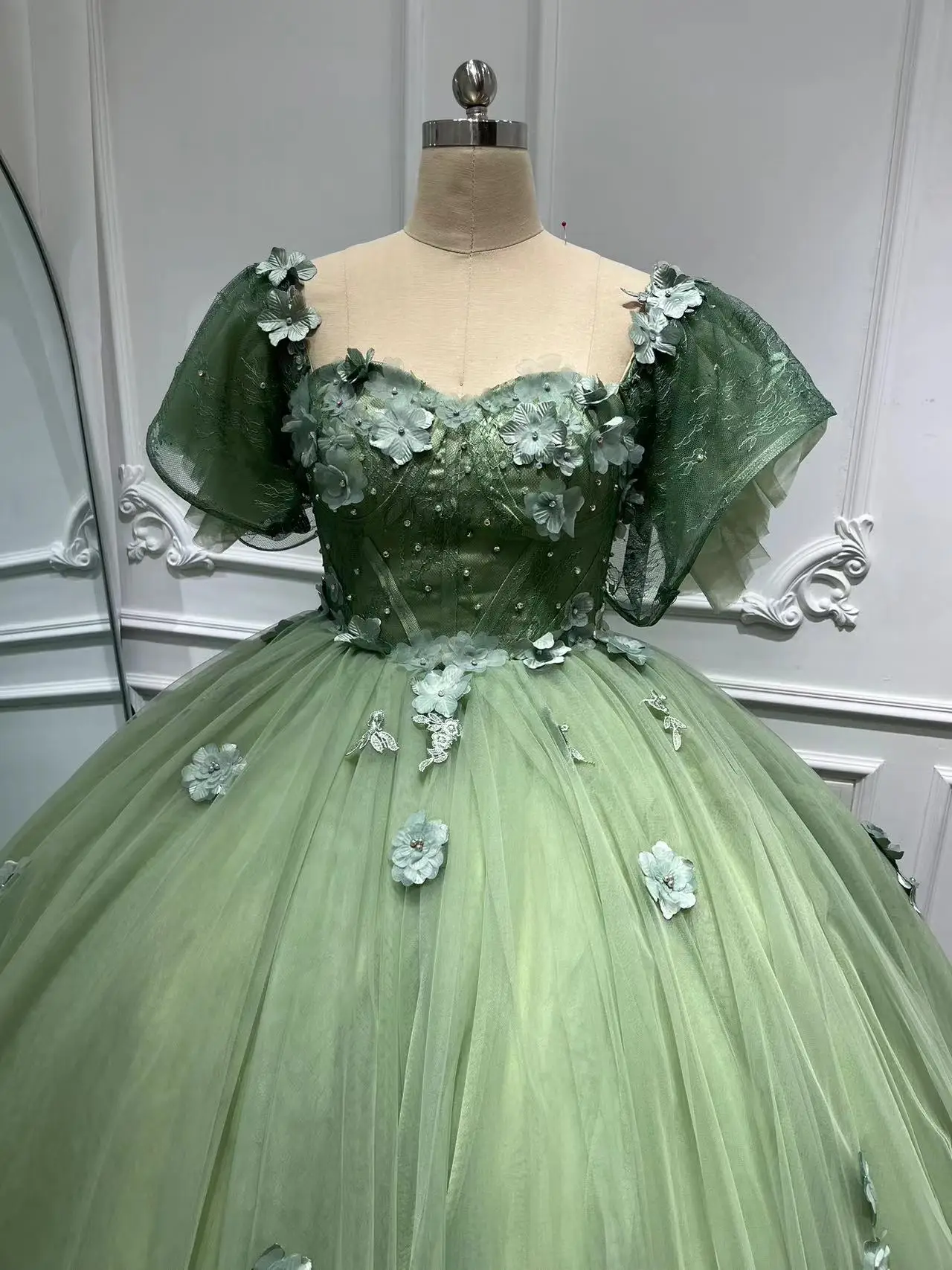 Imagen Real personalizada, vestidos para ocasiones de graduación para mujer, Vestido de fiesta de cumpleaños de niña Floral 3D de manga corta, Vestido 15 Quinceanera 16