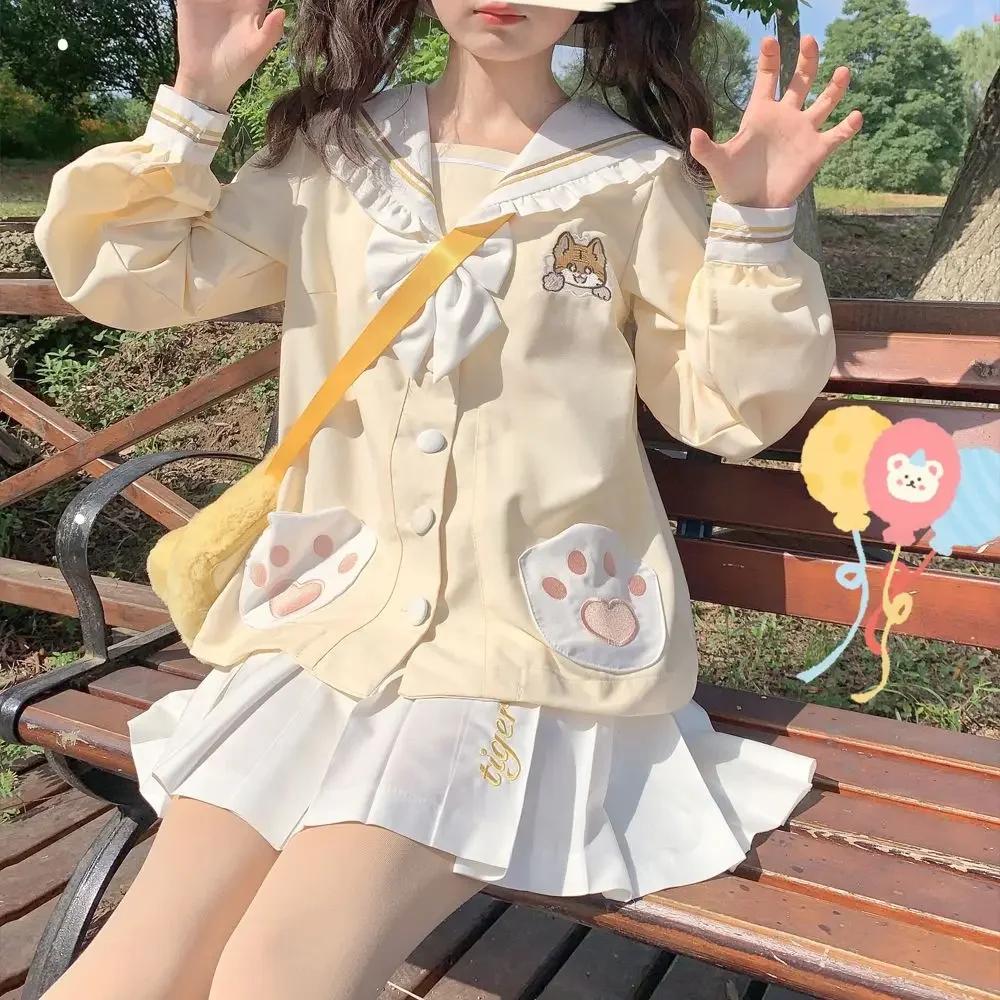 

Новинка 2021, Jk, оригинальная милая кавайная форма для детского сада в стиле Харадзюку, весенний матросский костюм с длинными и короткими рукавами, школьная рубашка, юбка с бантом