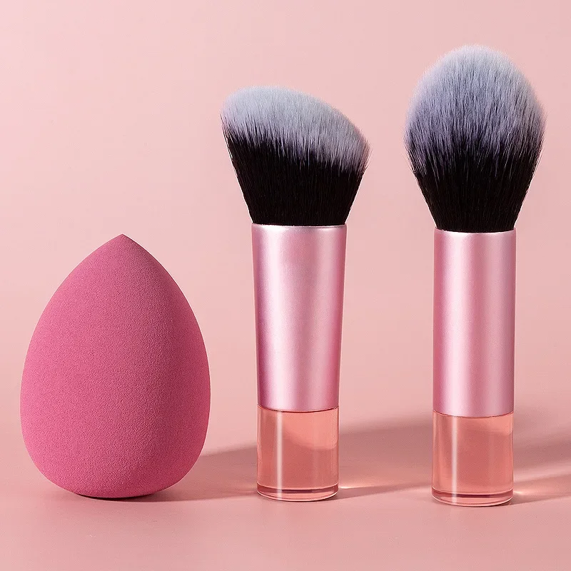 3pcs Mini Short Portable Makeup Brush Set Pink Blush Contouring Brush Foundation Loose Brush Cute Make Up Tools