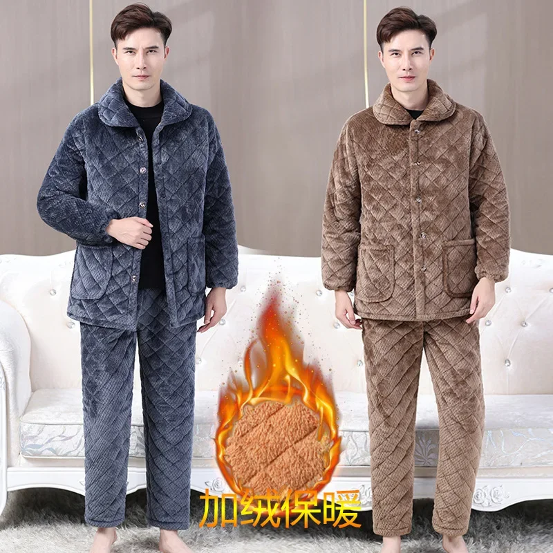 Men's Home Clothes with Winter Velvet and Thickened Warm and Cold Proof Pajamas Two-piece Set