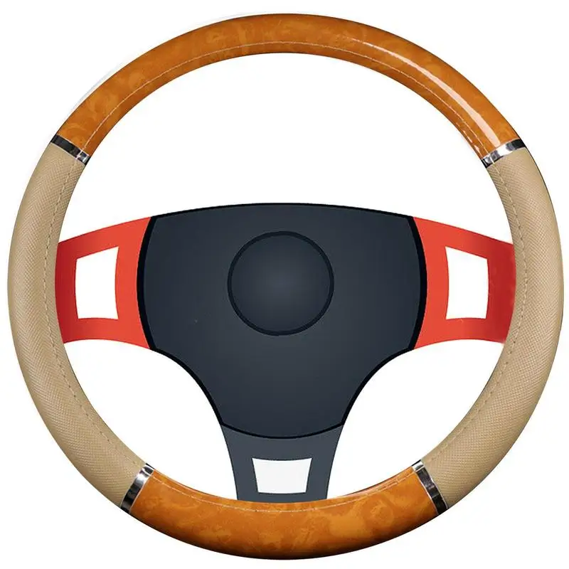 Car Steering Wheel Cover Non-Slip Soft Artificial Leather 38cm Wood Grain Steering Wheel Car Accessories