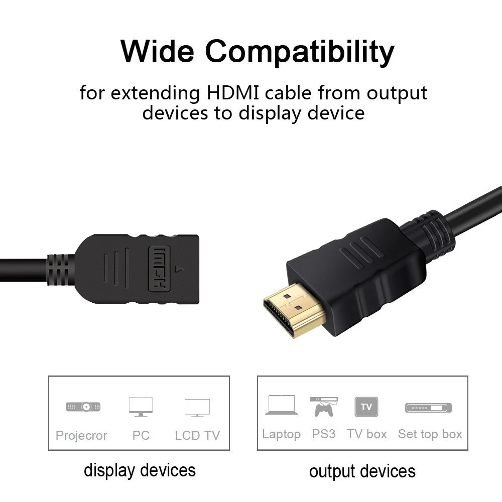 Przedłużacz kompatybilny z HDMI męski na żeński 1M/2M/3M 3D 1.4v długi kabel do LCD hdtv laptopa PS3 projektor