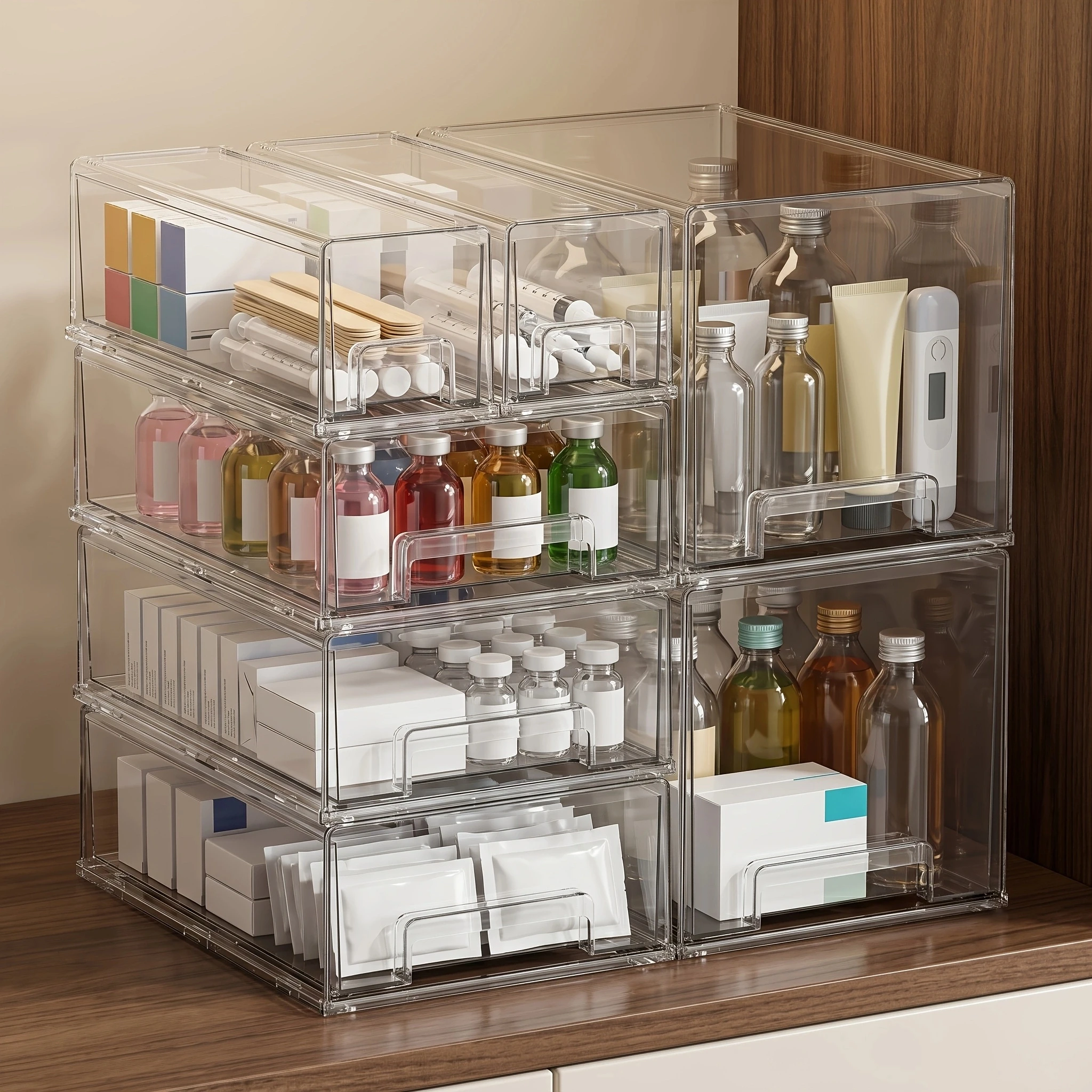 Clear Pulling Medicine Drawer First Aid Kit Box, Pull-Out Drawer For Bathroom, Cabinet, Closet, Medicine Organizer, Medicine Storage Box Adhesive Bandages Family Emergency Kit