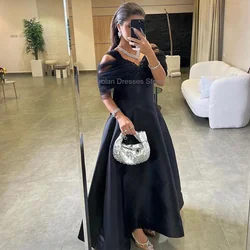 Black Formal Evening Dress Elegant Sweetheart Satin Sequined Appliques Prom Gowns Off the Shoulder Saudi Arabia Party Dress 2024