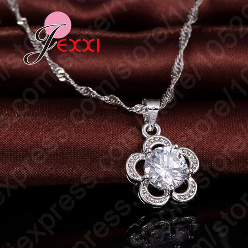 Vintage Antique 925 Sterling Silver Flower Cubic Zirconia Necklace And Earrings Women's Jewelry Sets Anniversary Gift