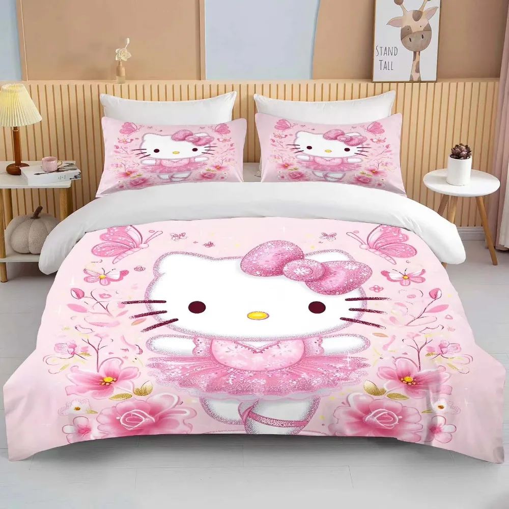 10 Sizes Hello Kitty Bedding Set Cartoon Sanrio Baby Sizes Bed Set King Size Pillowcase Adult Bed Cover Bedroom Bed Set Duvet